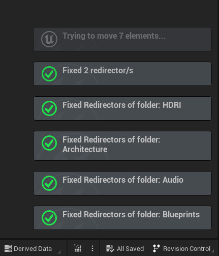 Move here assets and folders success messages