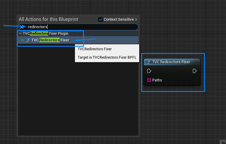 TVC Redirectors Fixer blueprint node