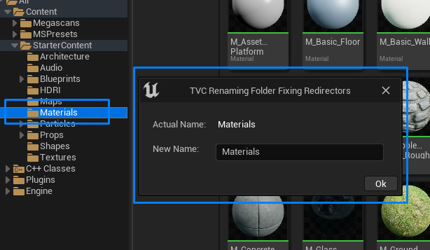 Rename folder by shortcut using TVC Redirectors Fixer plugin in Unreal Engine 5