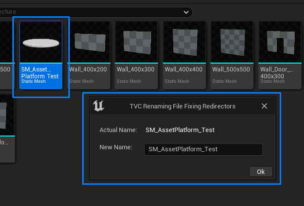 Rename asset by shortcut using TVC Redirectors Fixer plugin in Unreal Engine 5