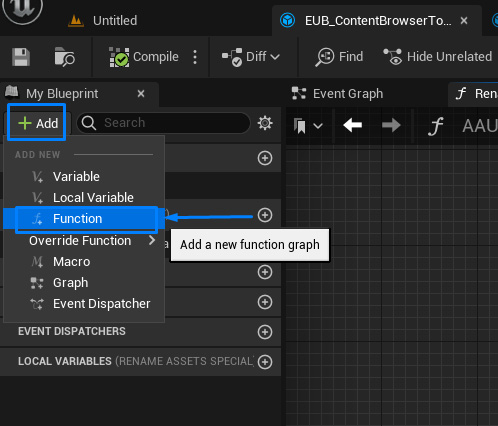 Creating function in asset action utility in blueprints